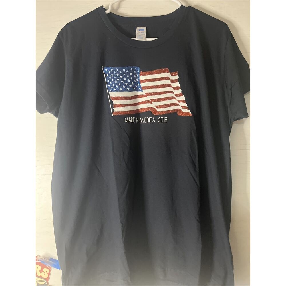 Flag Shirt Adult XL Dark Blue Short Sleeve Crew Neck 2018 Made In the USA Cotton